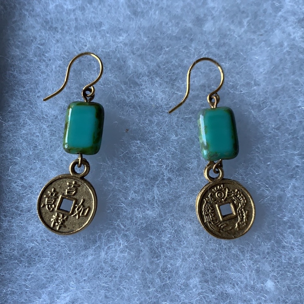 Coin drop Earrings with jade/or turquoise
